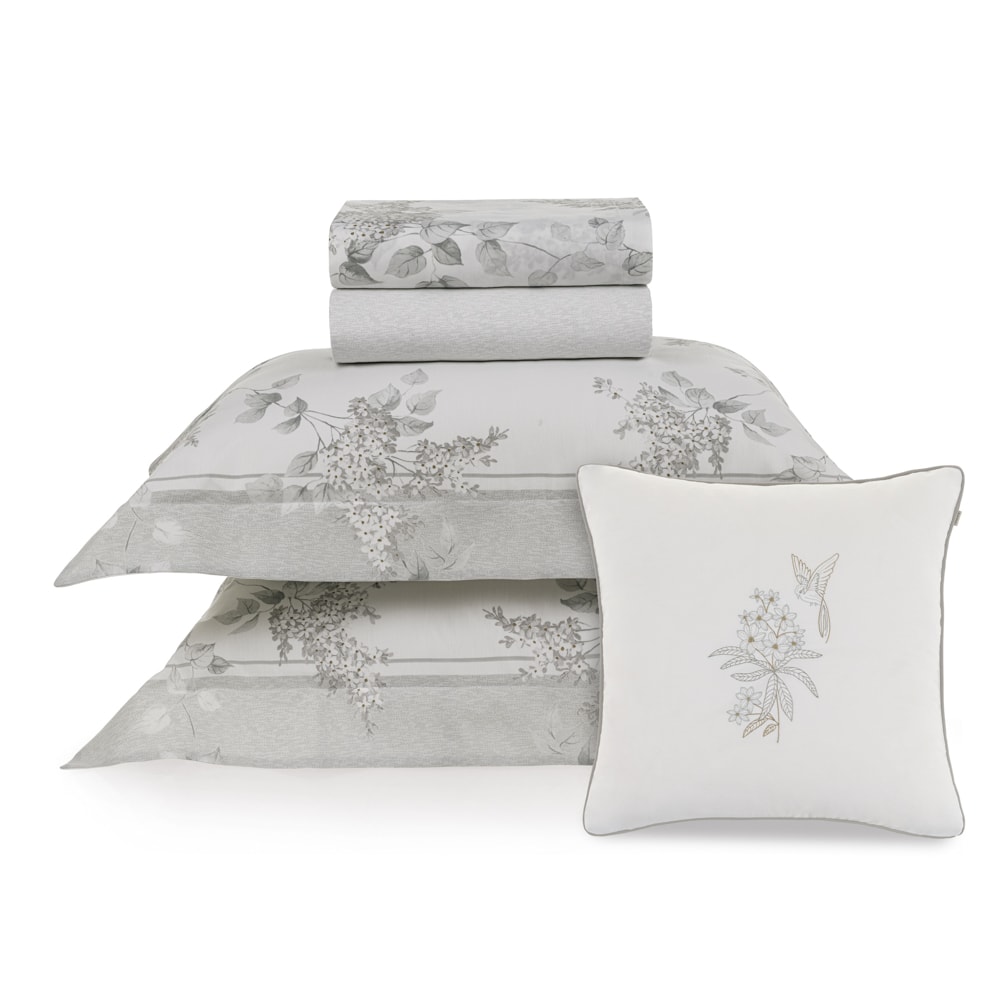 Jogo de Cama King Size Karsten Brenda 100% Algodão Fio Penteado Percal 200 Fios c/ Capa de Almofada (5 Peças)