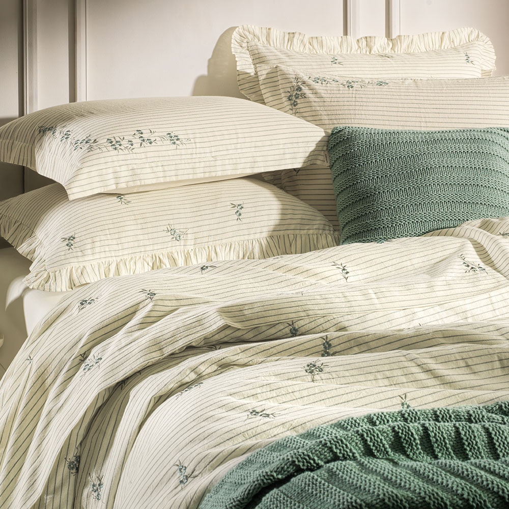 Jogo de Cama King Size Karsten Elise Algodão e Linho Bordado Fio Tinto (4 Peças)