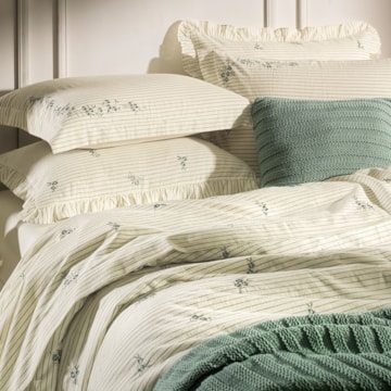 Jogo de Cama King Size Karsten Elise Algodão e Linho Bordado Fio Tinto (4 Peças)