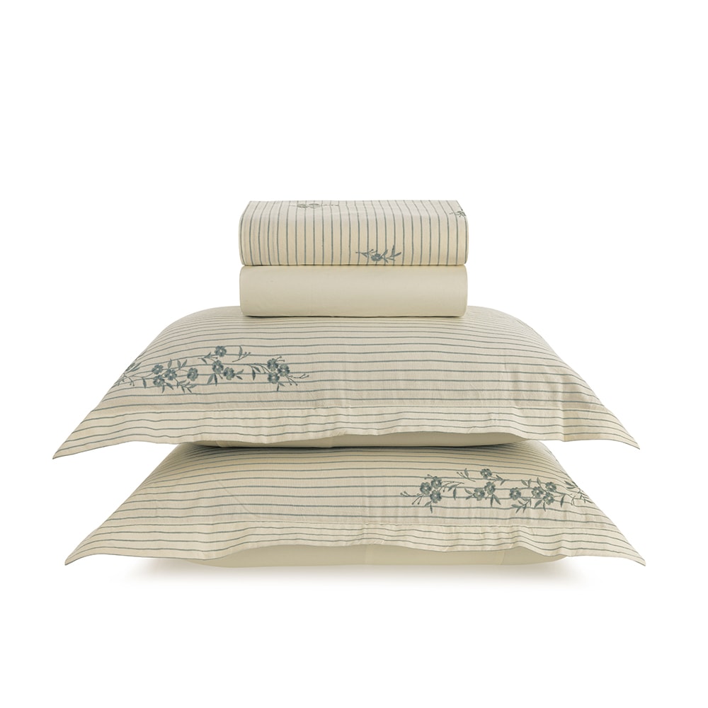 Jogo de Cama King Size Karsten Elise Algodão e Linho Bordado Fio Tinto (4 Peças)