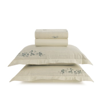 Jogo de Cama King Size Karsten Elise Algodão e Linho Bordado Fio Tinto (4 Peças)