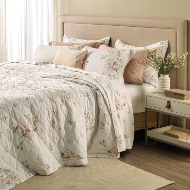 Jogo de Cama King Size Karsten Felícia 100% Algodão Egípcio Fio Penteado Cetim 300 Fios (4 Peças)