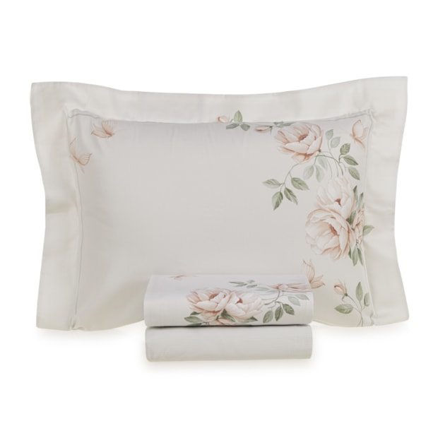 Jogo de Cama King Size Karsten Felícia 100% Algodão Egípcio Fio Penteado Cetim 300 Fios (4 Peças)