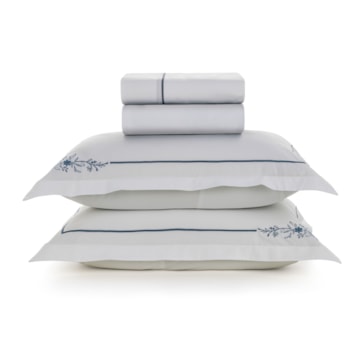 Jogo de Cama King Size Karsten Helen Bordado 100% Algodão Fio Penteado Percal 200 Fios (4 Peças)