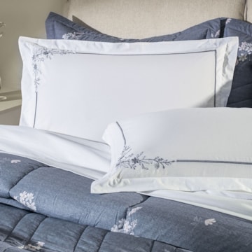 Jogo de Cama King Size Karsten Helen Bordado 100% Algodão Fio Penteado Percal 200 Fios (4 Peças)