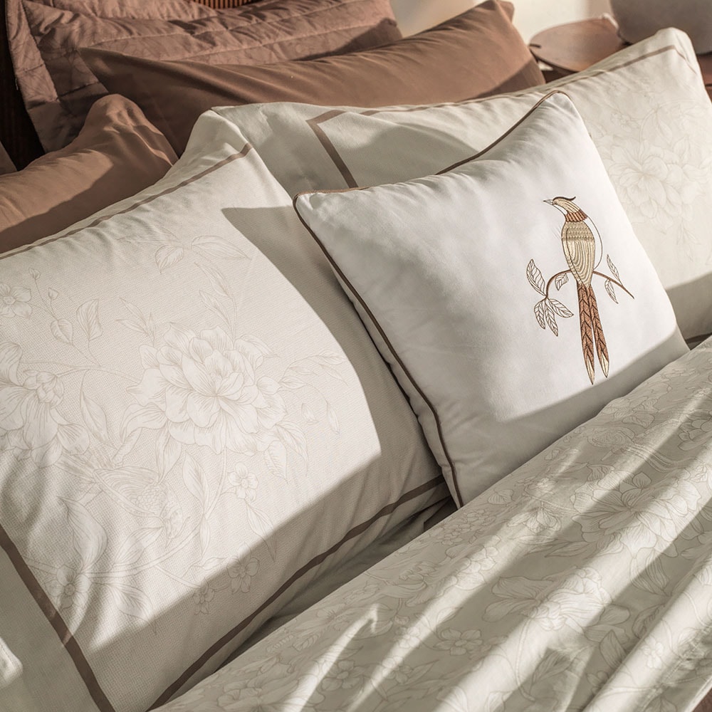 Jogo de Cama King Size Karsten Mallu 100% Algodão Fio Penteado Percal 200 Fios c/ Capa de Almofada (5 Peças)