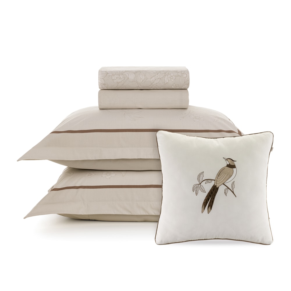 Jogo de Cama King Size Karsten Mallu 100% Algodão Fio Penteado Percal 200 Fios c/ Capa de Almofada (5 Peças)