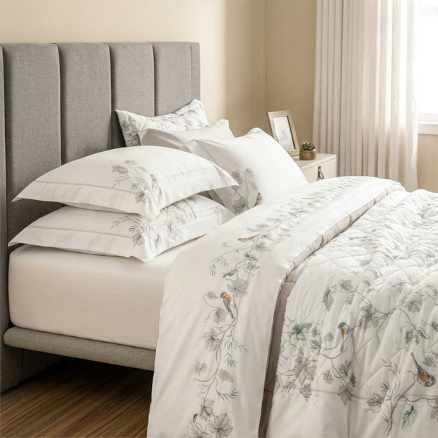 Jogo de Cama King Size Karsten Videira 100% Algodão Egípcio Fio Penteado Cetim 300 Fios (4 Peças)