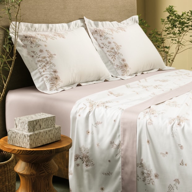 Jogo de Cama Queen Altenburg Sublime Camélias 100% Algodão Cetim 300 Fios (4 Peças)