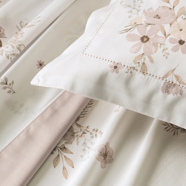 Jogo de Cama Queen Altenburg Sublime Camélias 100% Algodão Cetim 300 Fios (4 Peças)