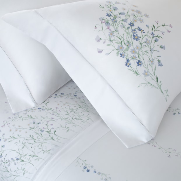 Jogo de Cama Queen Buddemeyer Bud Vision Blue Daisy 100% Algodão Fio Penteado Cetim 300 Fios (4 Peças)