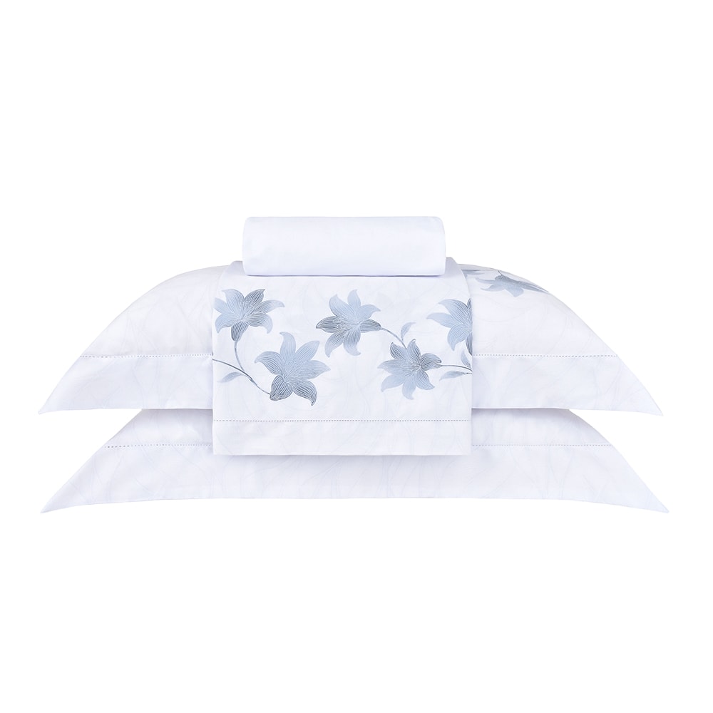 Jogo de Cama Queen Buddemeyer Bud Vision Silver Bloom 100% Algodão Fio Penteado Cetim 300 Fios (4 Peças)