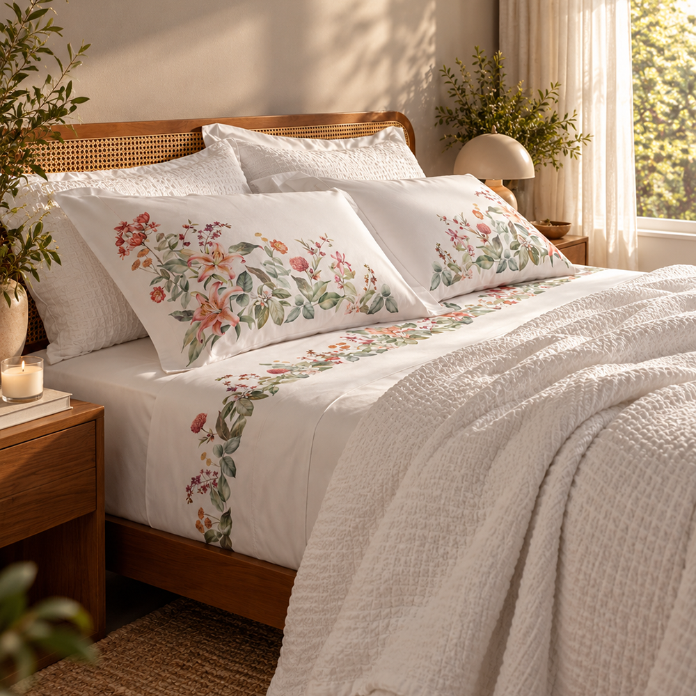 Jogo de Cama Queen Buddemeyer Luxus Fiorella 100% Algodão Fio Penteado 400 Fios (4 Peças)