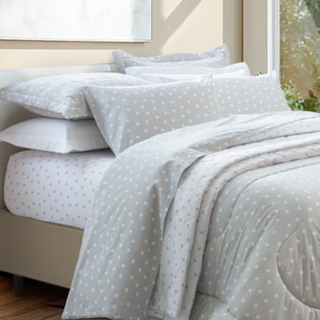 Jogo de Cama Queen Kacyumara Casa K New Innovi Poá Nick 100% Algodão Percal 180 Fios (4 Peças)