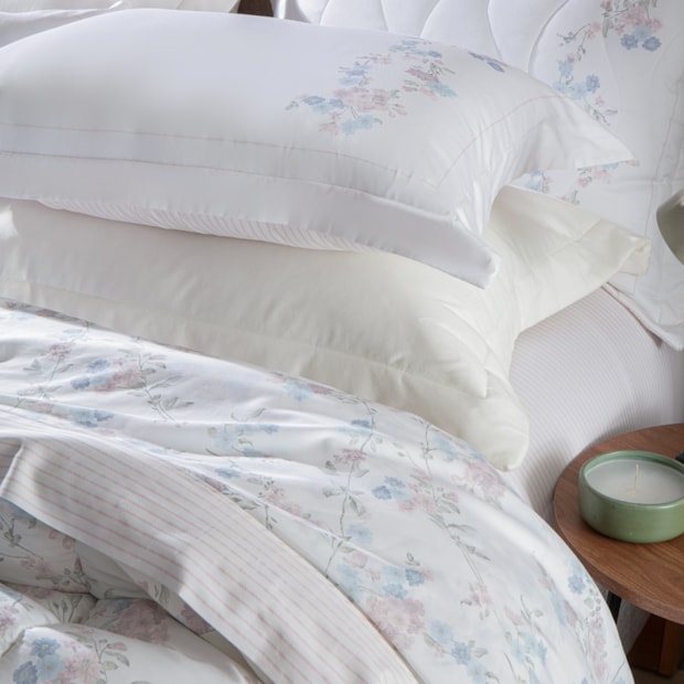 Jogo de Cama Queen Kacyumara Casa K Satinée Maiten 100% Algodão Egípcio Cetim 300 Fios (4 Peças)