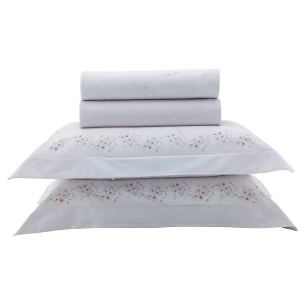 Jogo de Cama Queen Kacyumara Casa K Vida Bela Bizeli 100% Algodão Egípcio Percal 200 Fios (4 Peças)