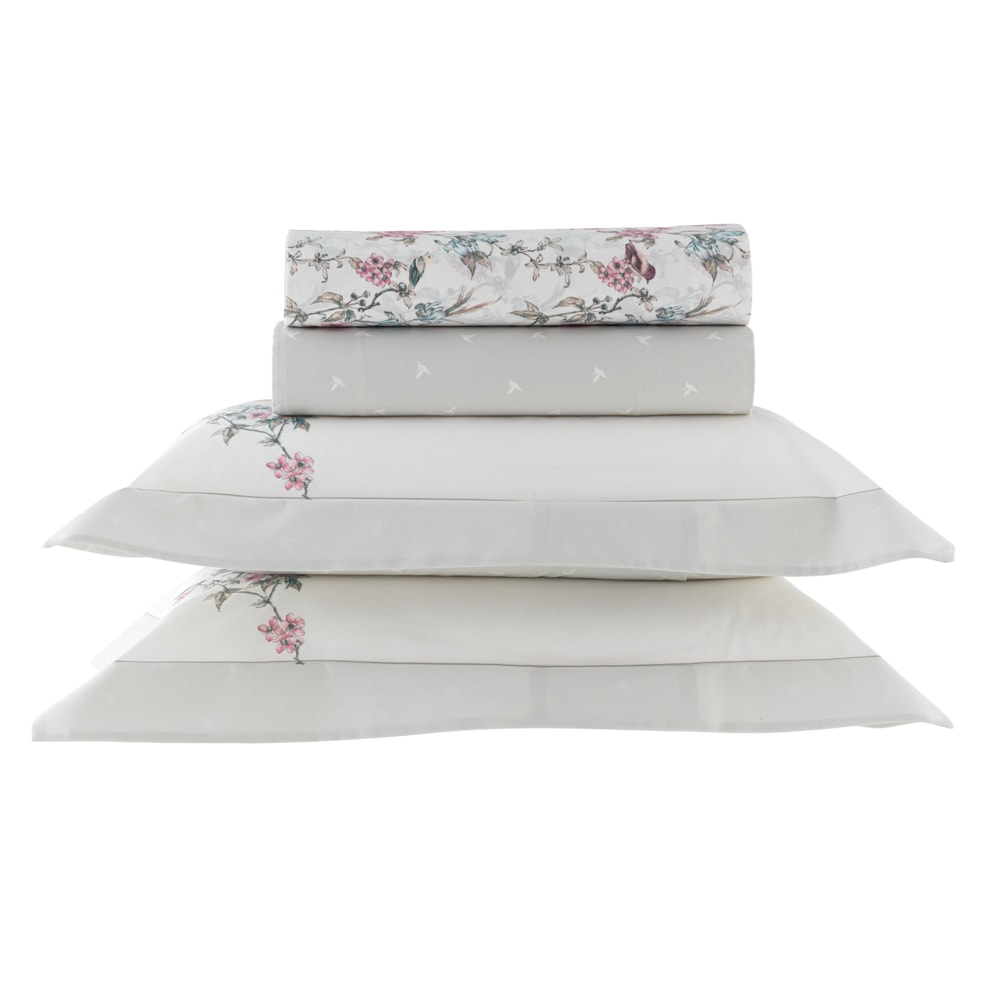 Jogo de Cama Queen Kacyumara Casa K Vida Bela Saviny 100% Algodão Egípcio Percal 200 Fios (4 Peças)