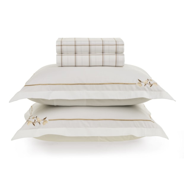Jogo de Cama Queen Karsten Anabel Bordado 100% Algodão Fio Penteado Percal 200 Fios (4 Peças)