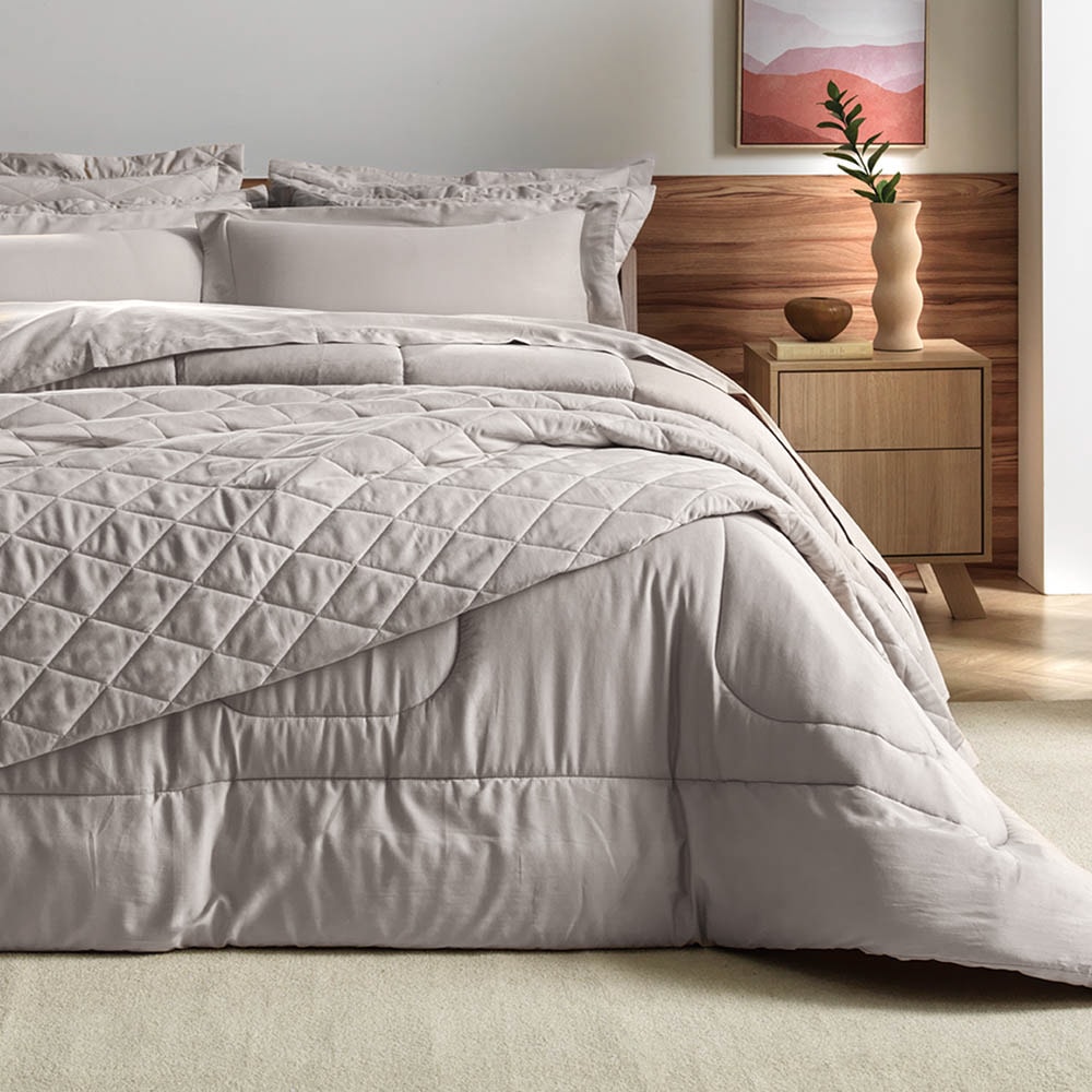 Jogo de Cama Queen Karsten Bossa 100% Algodão Egípcio Fio Penteado Cetim 300 Fios (4 Peças)