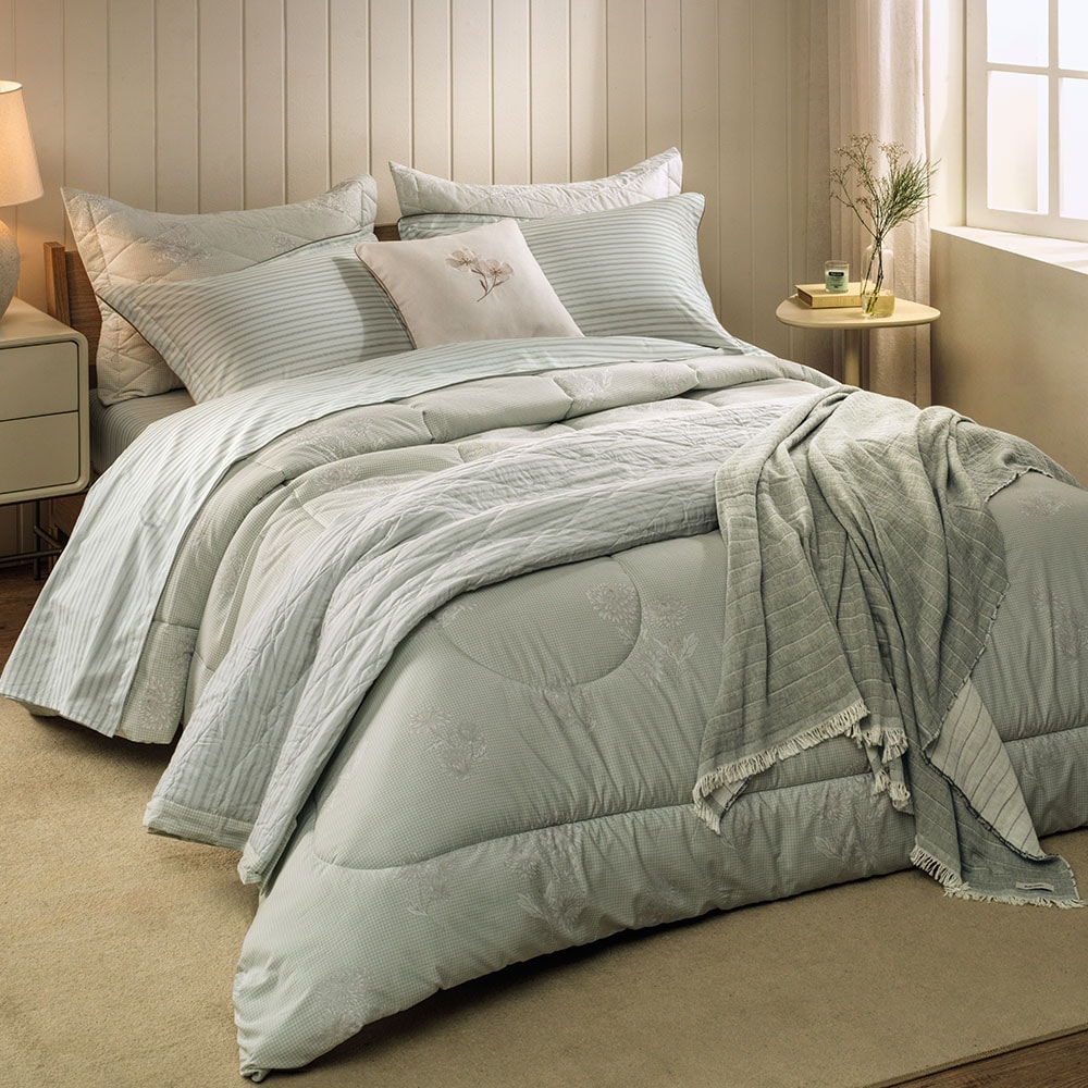 Jogo de Cama Queen Karsten Dália 100% Algodão Fio Penteado Percal 200 Fios (4 Peças)