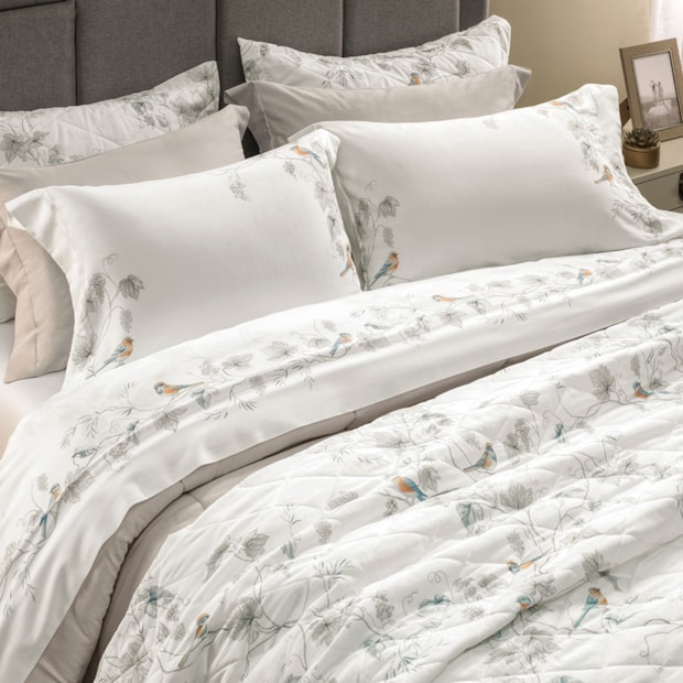 Jogo de Cama Queen Karsten Videira 100% Algodão Egípcio Fio Penteado Cetim 300 Fios (4 Peças)