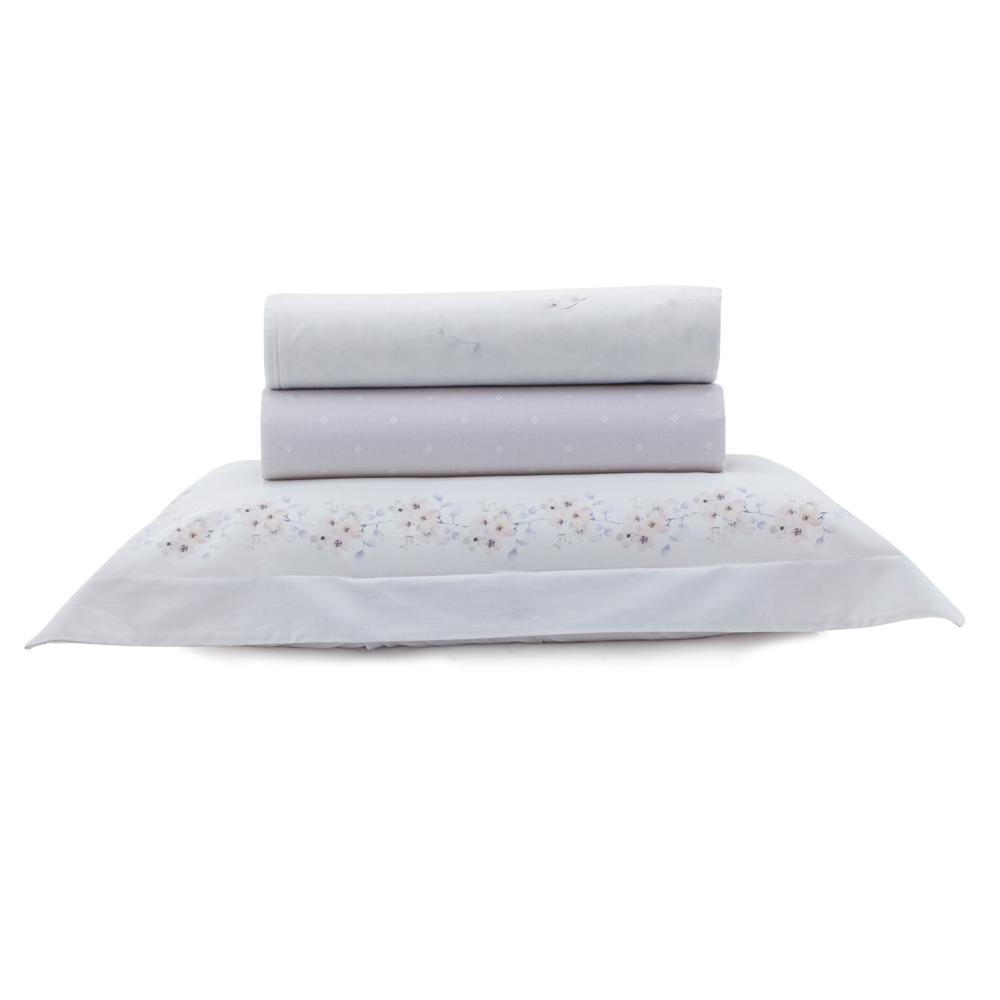 Jogo de Cama Solteiro 1,20m (Viúva) Kacyumara Casa K Vida Bela Bizeli 100% Algodão Egípcio Percal 200 Fios (3 Peças)