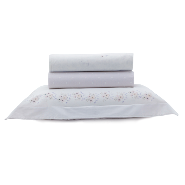 Jogo de Cama Solteiro 1,20m (Viúva) Kacyumara Casa K Vida Bela Bizeli 100% Algodão Egípcio Percal 200 Fios (3 Peças)