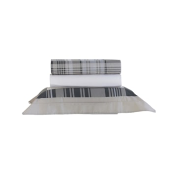 Jogo de Cama Solteiro 1,20m (Viúva) Kacyumara Casa K Vida Bela Licot 100% Algodão Egípcio Percal 200 Fios (3 Peças)