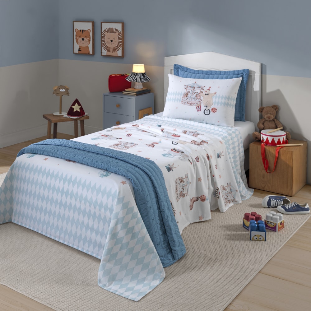 Jogo de Cama Solteiro Infantil Dohler Circo 100% Algodão 150 Fios (3 Peças)