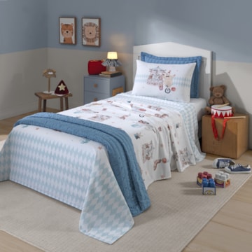 Jogo de Cama Solteiro Infantil Dohler Circo 100% Algodão 150 Fios (3 Peças)