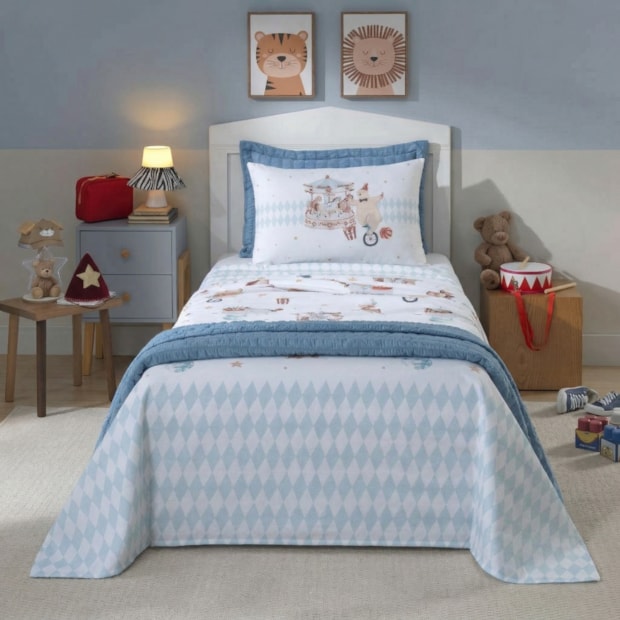 Jogo de Cama Solteiro Infantil Dohler Circo 100% Algodão 150 Fios (3 Peças)