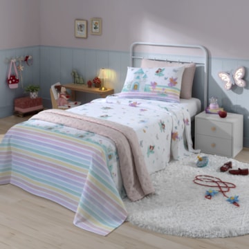Jogo de Cama Solteiro Infantil Dohler Fadas 100% Algodão 150 Fios (3 Peças)