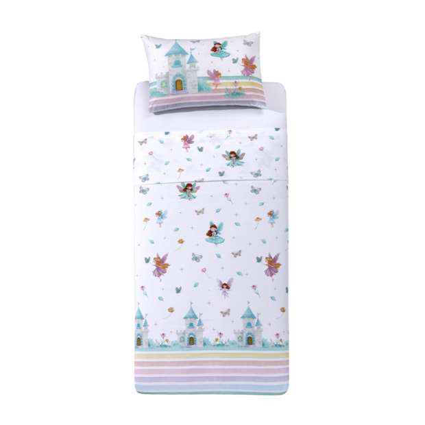Jogo de Cama Solteiro Infantil Dohler Fadas 100% Algodão 150 Fios (3 Peças)