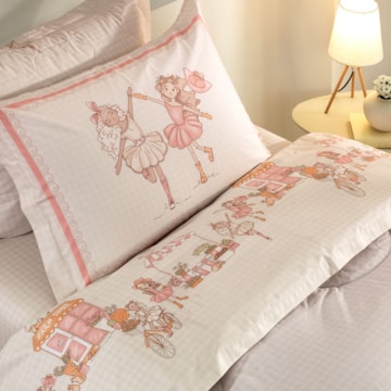 Jogo de Cama Solteiro Infantil Karsten Daisy 100% Algodão Percal 200 Fios (3 Peças)