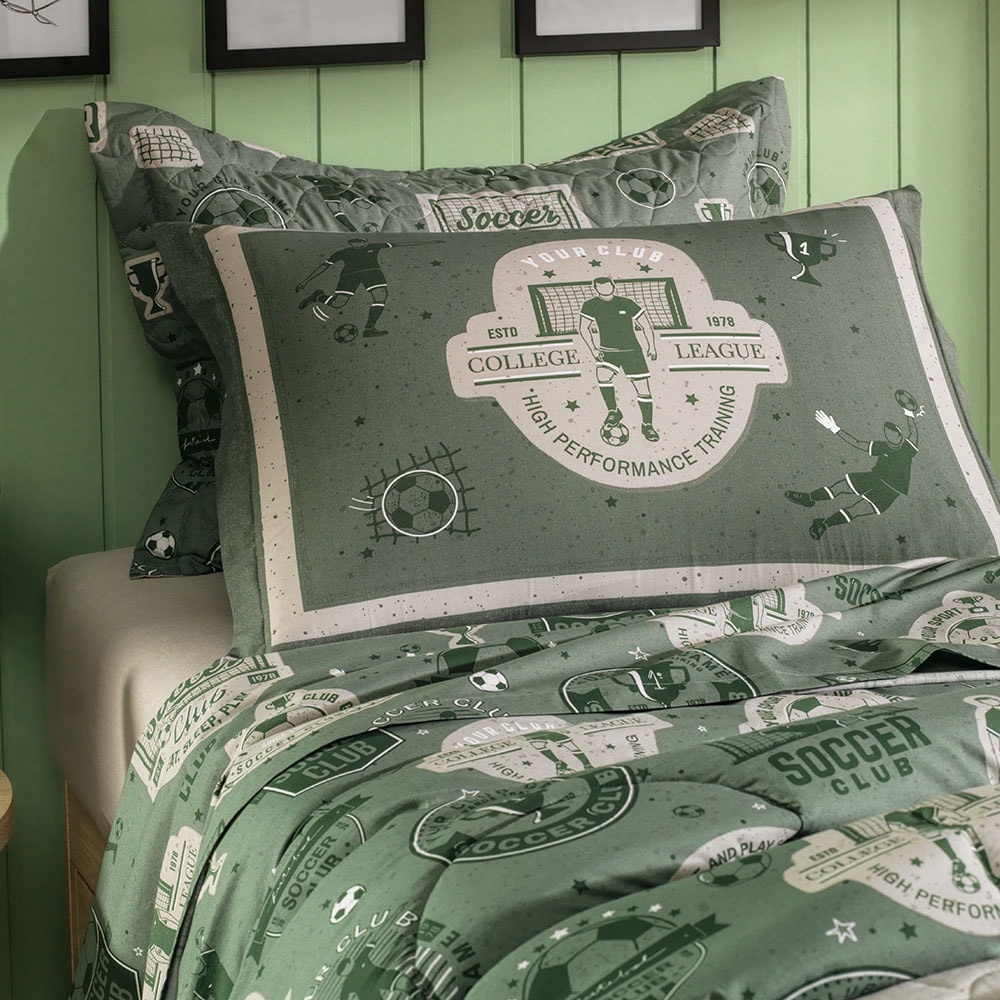 Jogo de Cama Solteiro Infantil Karsten Futebol 100% Algodão Percal 200 Fios (3 Peças)