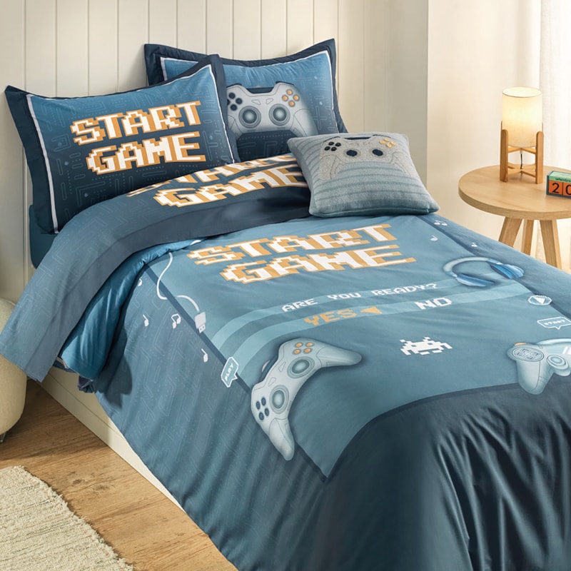 Jogo de Cama Solteiro Infantil Karsten Game 100% Algodão Percal 200 Fi