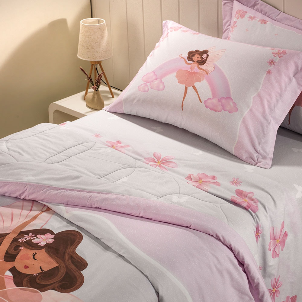 Jogo de Cama Solteiro Infantil Karsten Graciela 100% Algodão Percal 200 Fios (3 Peças)