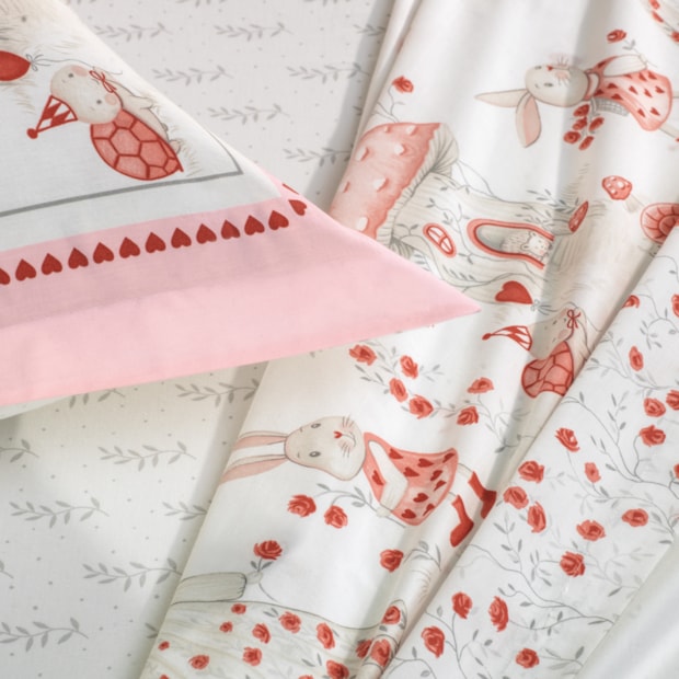 Jogo de Cama Solteiro Infantil Karsten Lili 100% Algodão Percal 200 Fios (3 Peças)