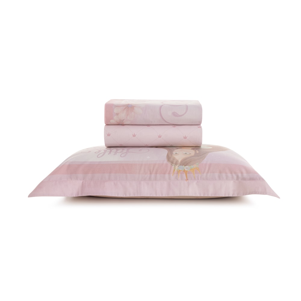 Jogo de Cama Solteiro Infantil Karsten Princesinha 100% Algodão Percal 200 Fios (3 Peças)