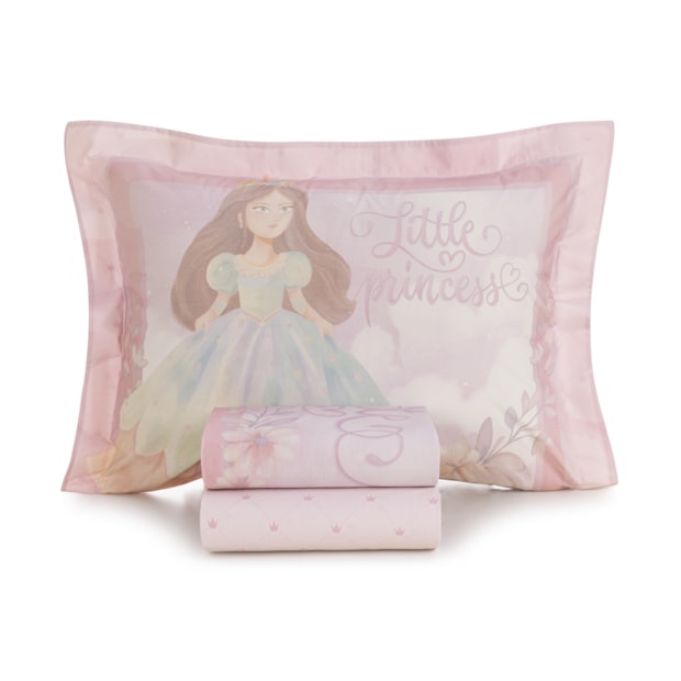 Jogo de Cama Solteiro Infantil Karsten Princesinha 100% Algodão Percal 200 Fios (3 Peças)