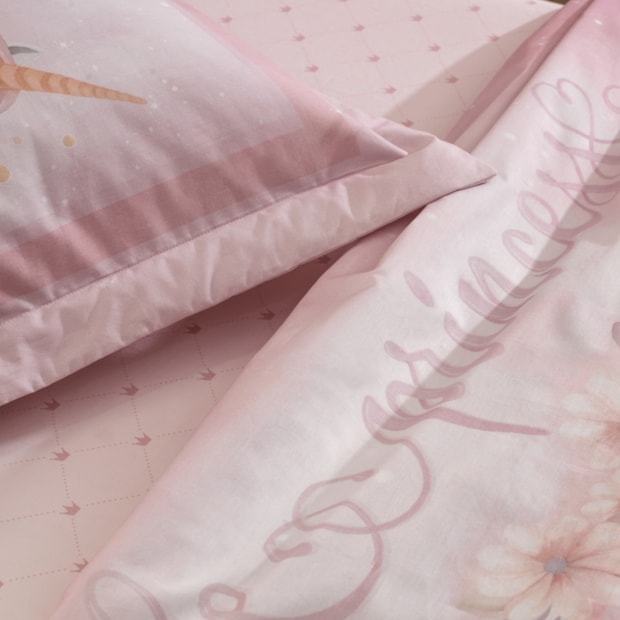 Jogo de Cama Solteiro Infantil Karsten Princesinha 100% Algodão Percal 200 Fios (3 Peças)