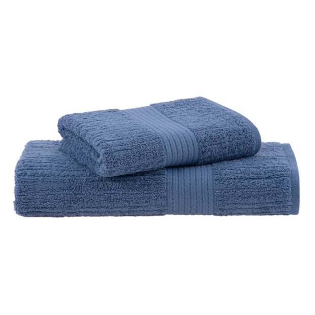 Jogo de Toalha de Banho + Rosto Buddemeyer Canelado Fio Penteado 100% Algodão (2 Peças) - Gramatura: 480 g/m²