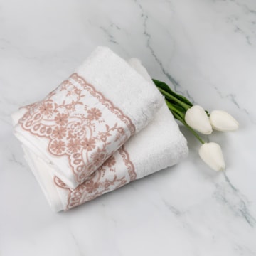 Jogo de Toalhas de Lavabo e Rosto Trussardi Imperiale Bordado 100% Algodão (2 Peças) - Gramatura: 540g/m²