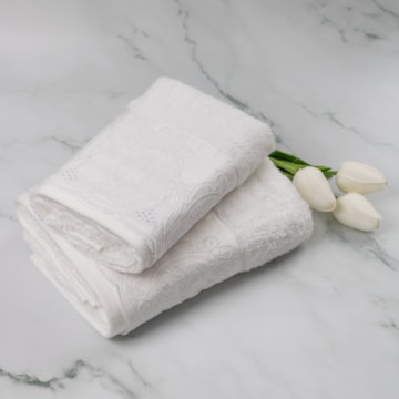 Jogo de Toalhas de Lavabo e Rosto Trussardi Imperiale Bordado 100% Algodão (2 Peças) - Gramatura: 540g/m²