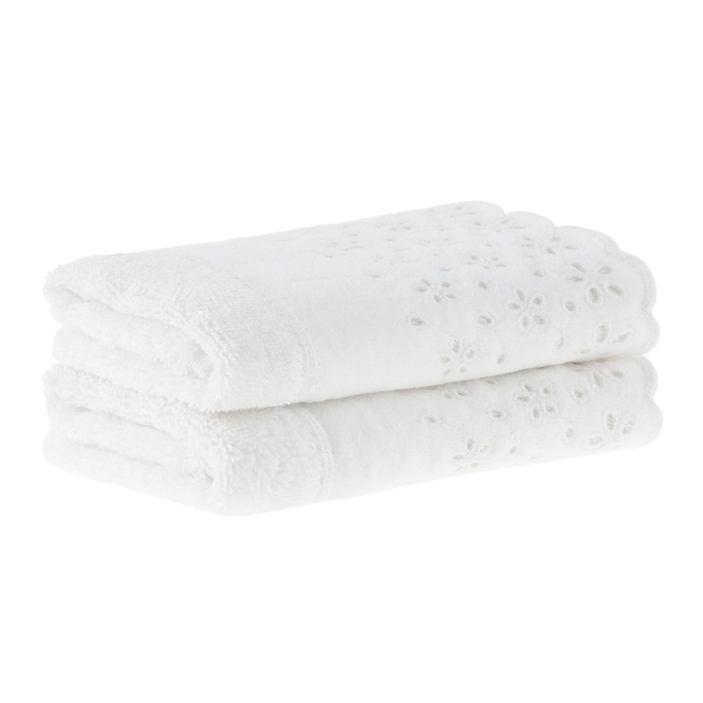 Jogo de Toalhas de Lavabo / Mão Buddemeyer Crystal Bordado Inglês 100% Algodão (2 Peças) - Gramatura: 500g/m²