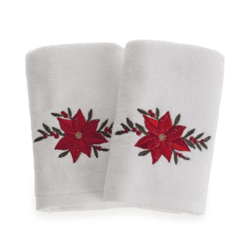 Jogo de Toalhas de Mão / Lavabo Karsten Flor do Natal Bordado Aveludada 100% Algodão (2 Peças)