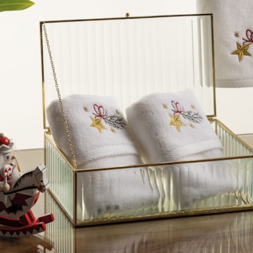 Jogo de Toalhas de Mão / Lavabo Karsten Natal Estrela-Guia Aveludada 100% Algodão (2 Peças)