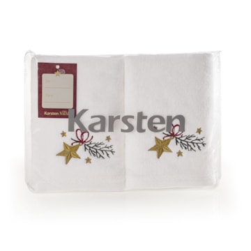 Jogo de Toalhas de Mão / Lavabo Karsten Natal Estrela-Guia Aveludada 100% Algodão (2 Peças)