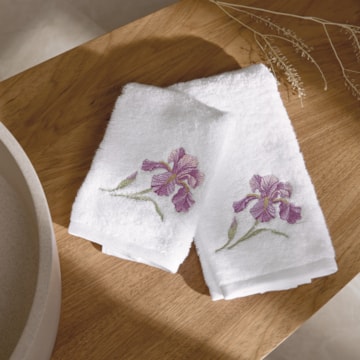 Jogo de Toalhas de Mão / Lavabo Trussardi Le Iris Bordado 100% Algodão Fio Penteado - Gramatura: 500g/m² (2 Peças)