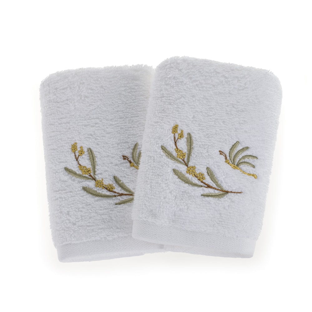 Jogo de Toalhas de Mão / Lavabo Trussardi Mimosa Bordada 100% Algodão Fio Penteado - Gramatura: 500g/m² (2 Peças)